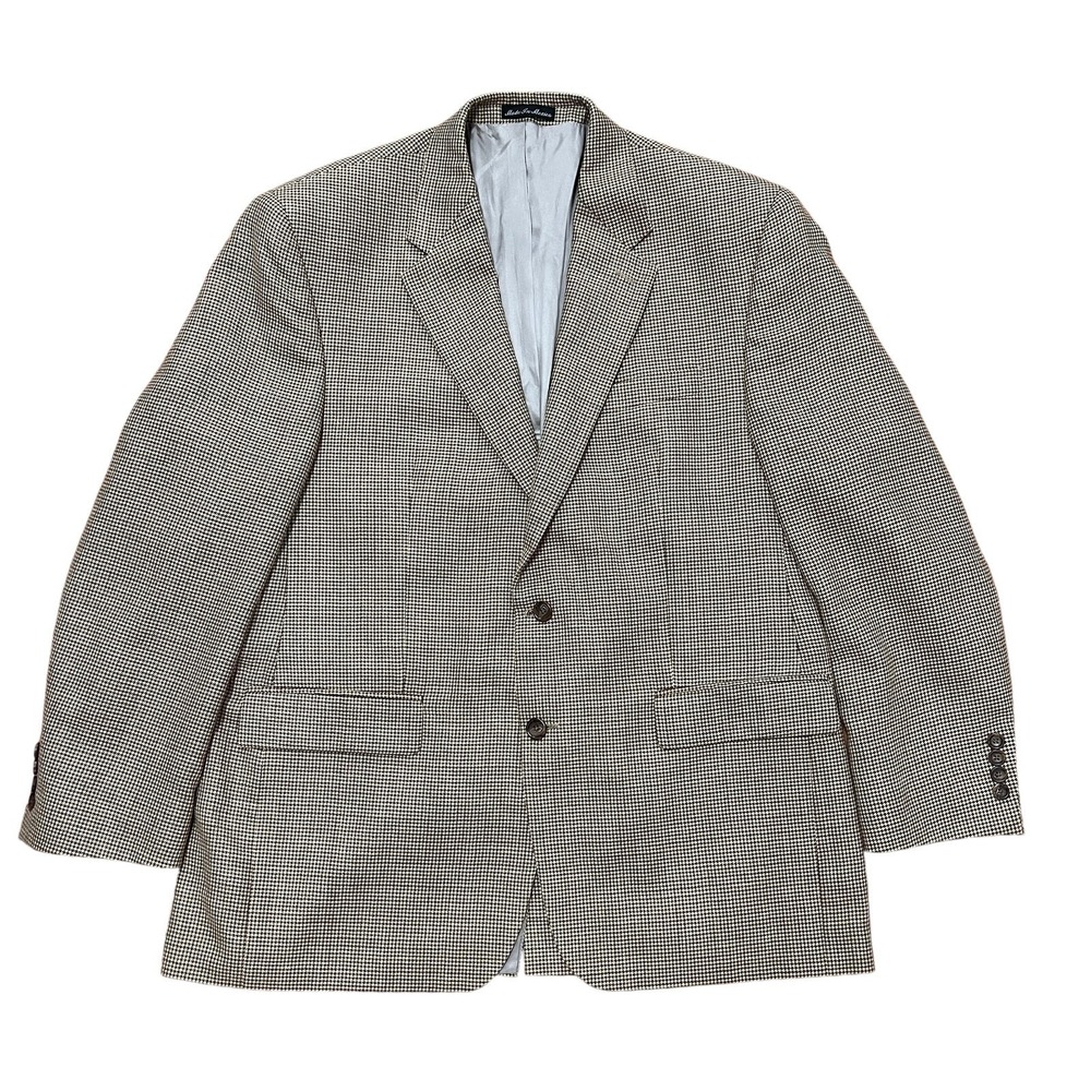 Lauren Ralph Lauren Silk Wool Houndstooth Blazer Mens Tan Brown Sport Coat 44R